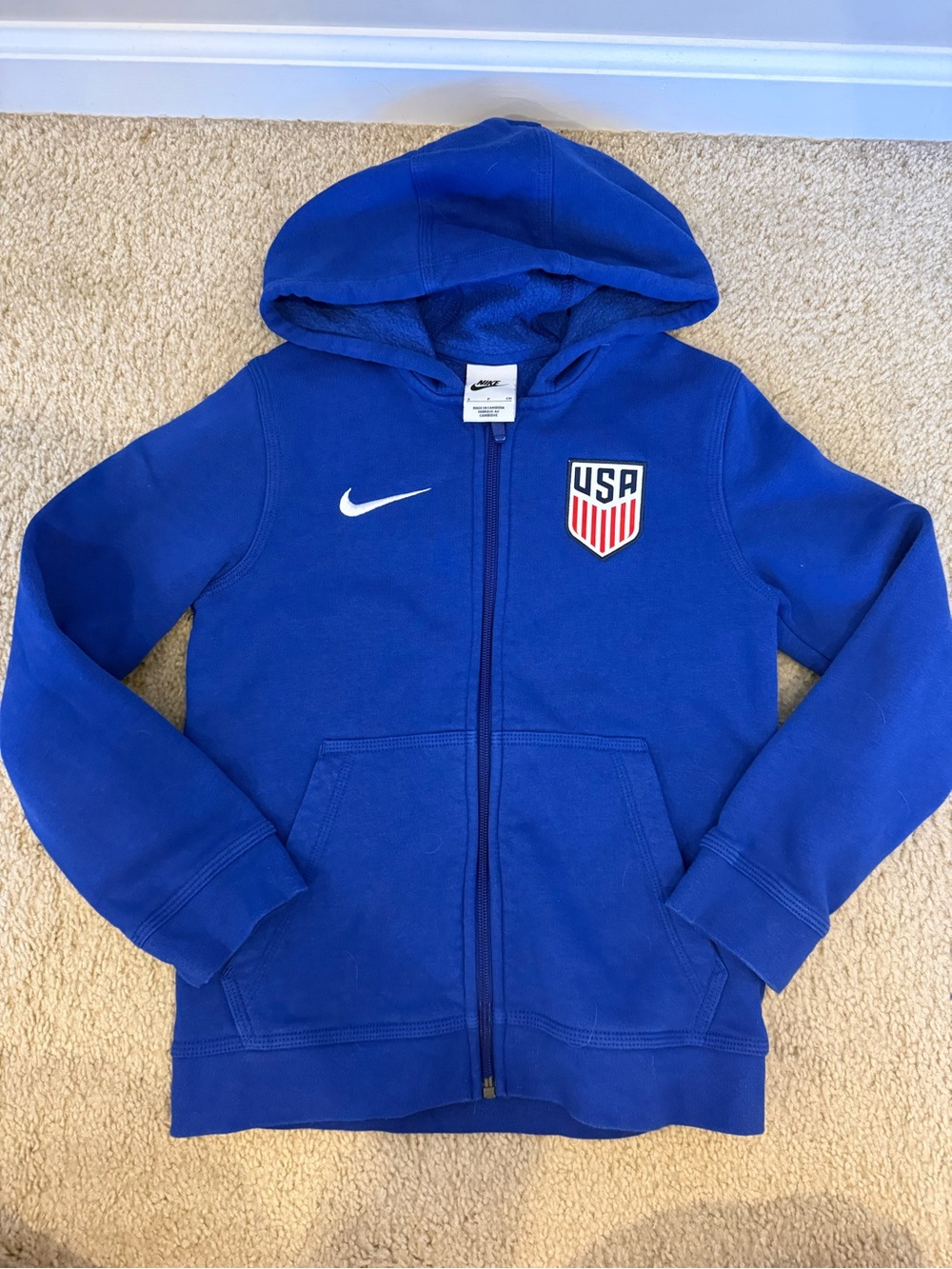 Nike Blue Kids USA Full-Zip Hoodie with Crest
